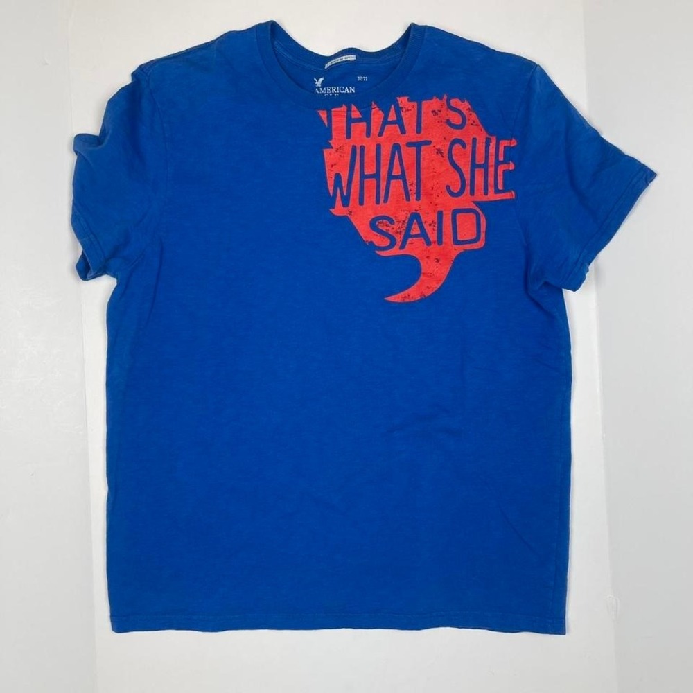 VTG American Eagle Graphic Slogan Tee Shirt Men's XL Blue Rare Skater Scene Y2K